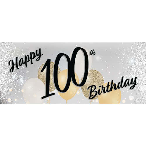 happy 100th birthday silver pvc party sign decoration 600mm x 255mm product image